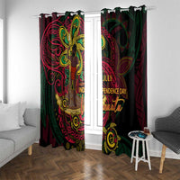Vanuatu 45th Independence Anniversary Window Curtain Flower Melanesian Namele Turtle DT02 With Grommets Black - Polynesian Pride