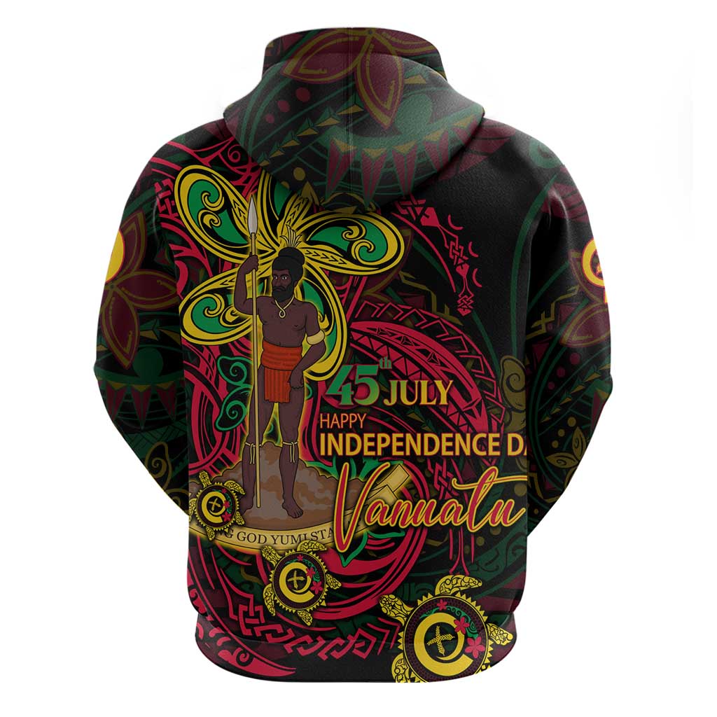 Custom Vanuatu 45th Independence Anniversary Zip Hoodie Flower Melanesian Namele Turtle DT02 - Polynesian Pride
