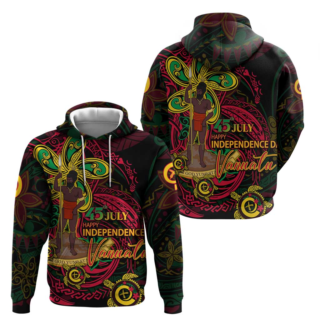 Custom Vanuatu 45th Independence Anniversary Zip Hoodie Flower Melanesian Namele Turtle DT02 - Polynesian Pride