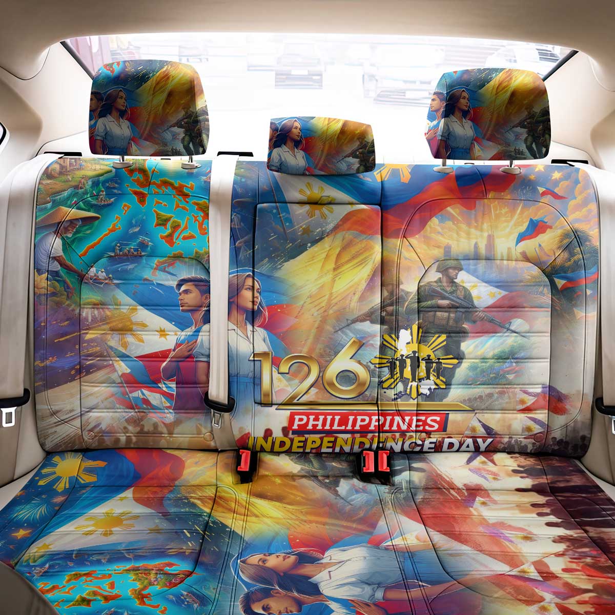 The Philippines 126th Independence Anniversary Back Car Seat Cover Art Style DT02 - Polynesian Pride