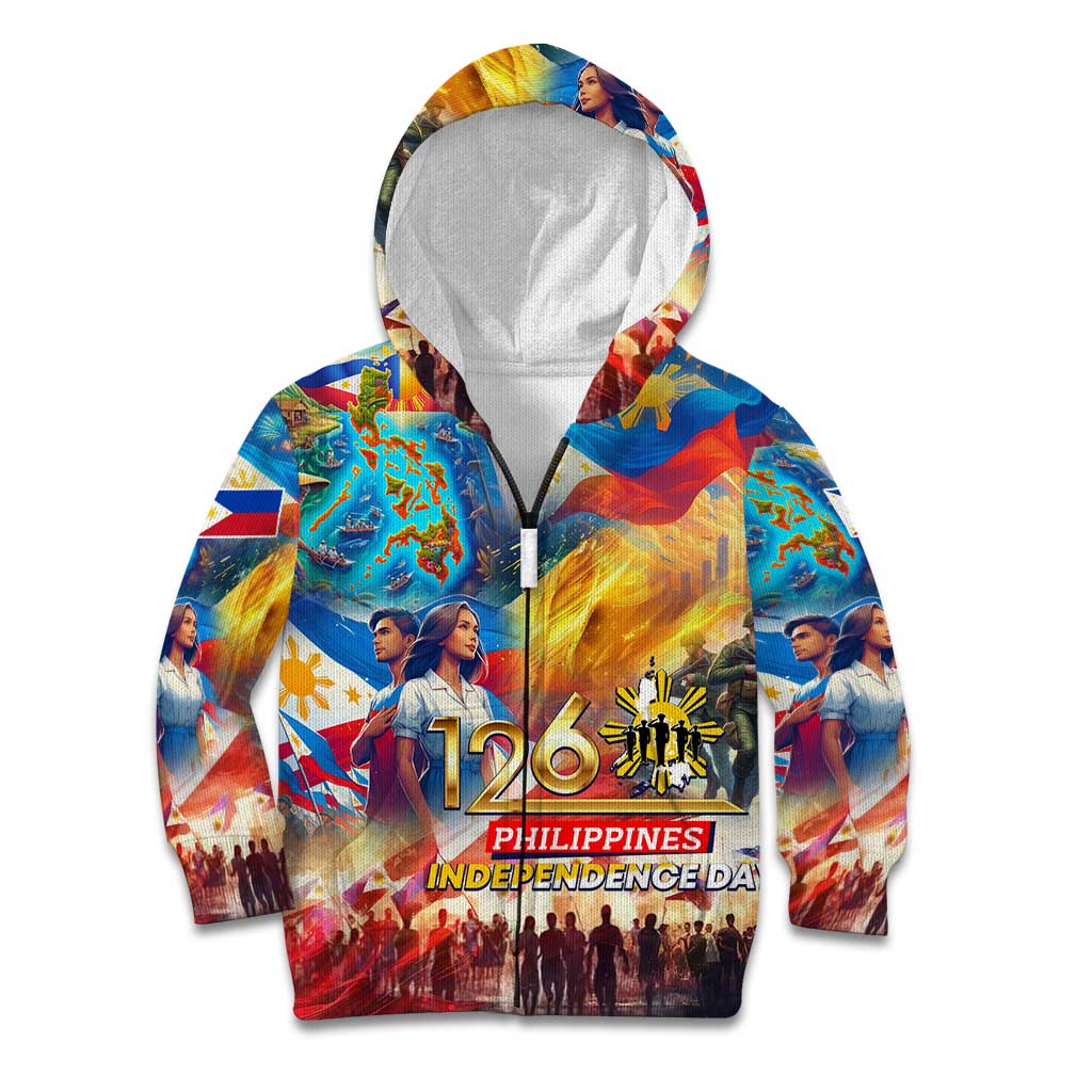 Custom The Philippines 126th Independence Anniversary Kid Hoodie Art Style DT02 Zip Hoodie Art - Polynesian Pride