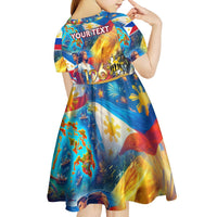 Custom The Philippines 126th Independence Anniversary Kid Short Sleeve Dress Art Style DT02 - Polynesian Pride