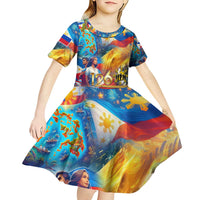 Custom The Philippines 126th Independence Anniversary Kid Short Sleeve Dress Art Style DT02 - Polynesian Pride