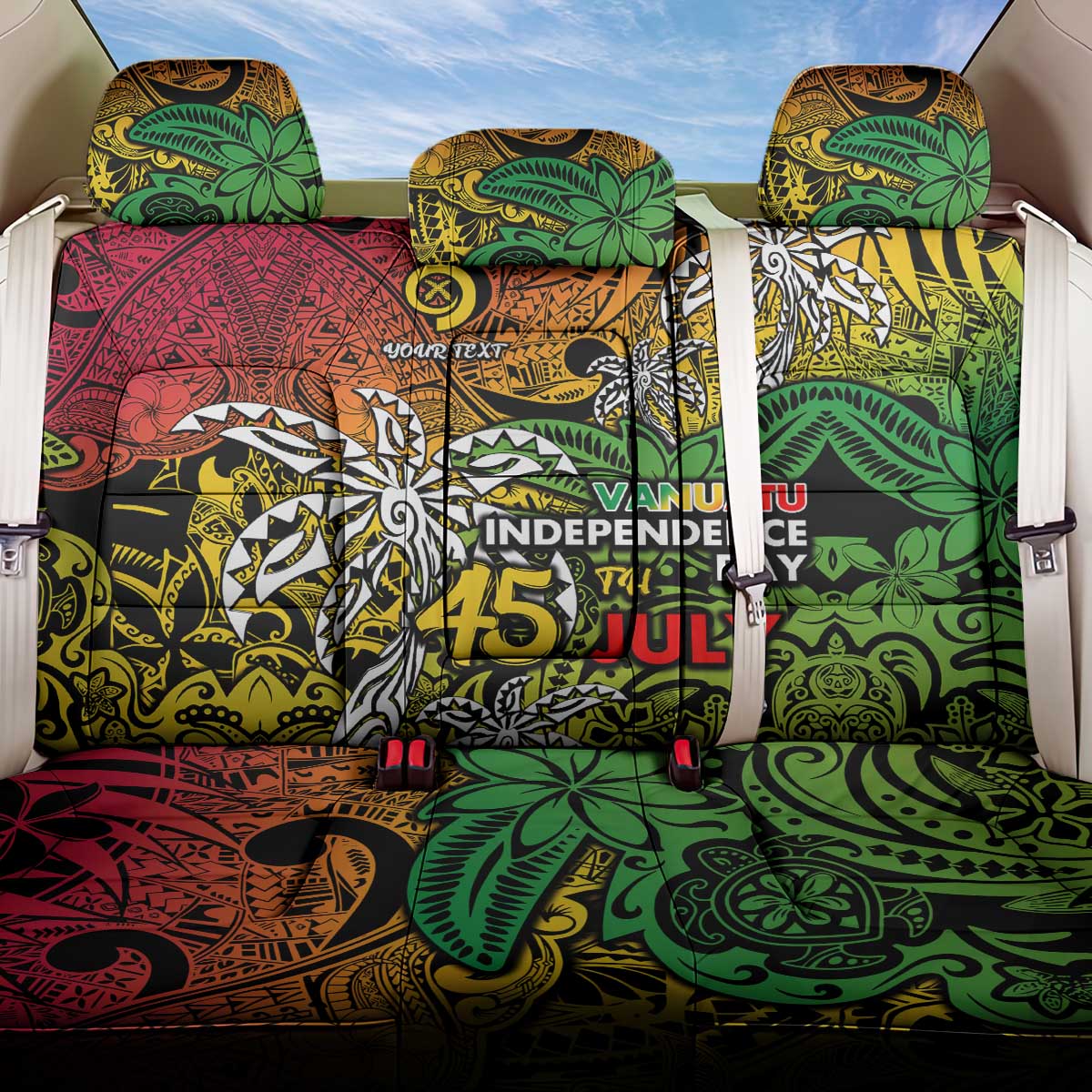 Personalized Vanuatu 45th Independence Anniversary Back Car Seat Cover Melanesian Pattern Reggae DT02 One Size Art - Polynesian Pride