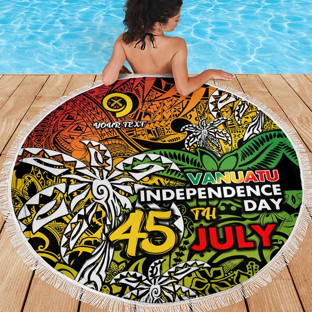 Personalized Vanuatu 45th Independence Anniversary Beach Blanket Melanesian Pattern Reggae DT02 - Polynesian Pride