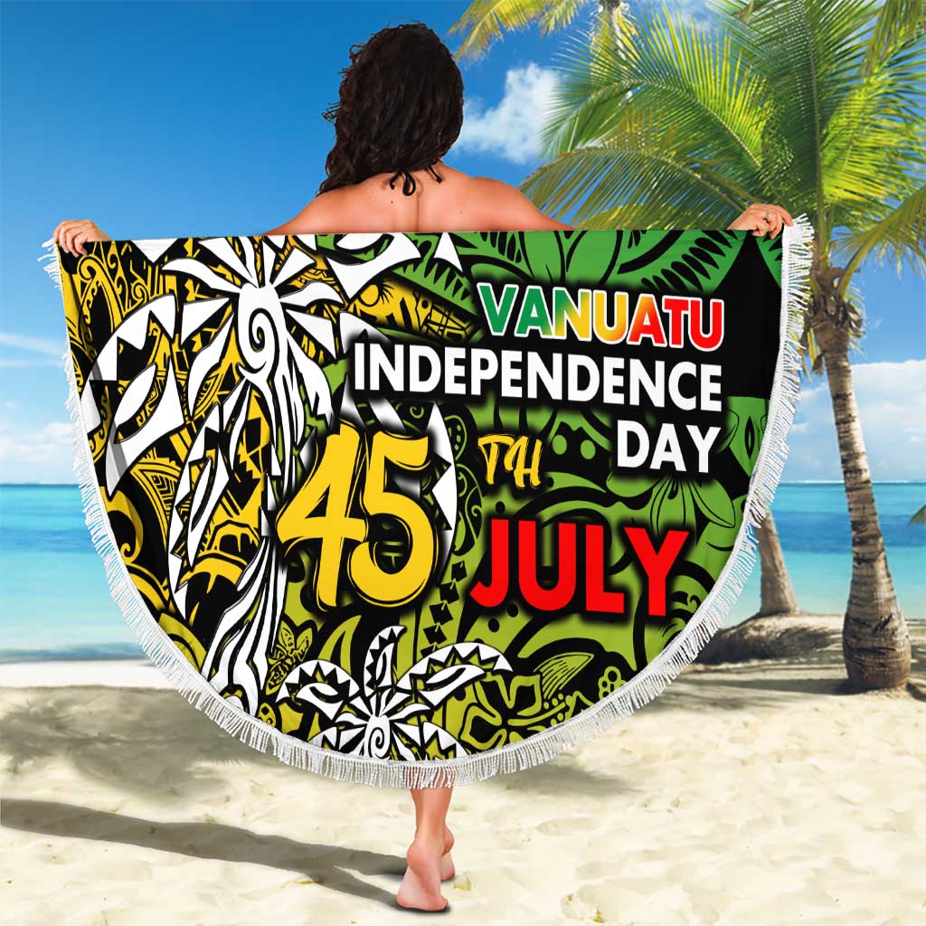 Personalized Vanuatu 45th Independence Anniversary Beach Blanket Melanesian Pattern Reggae DT02 - Polynesian Pride