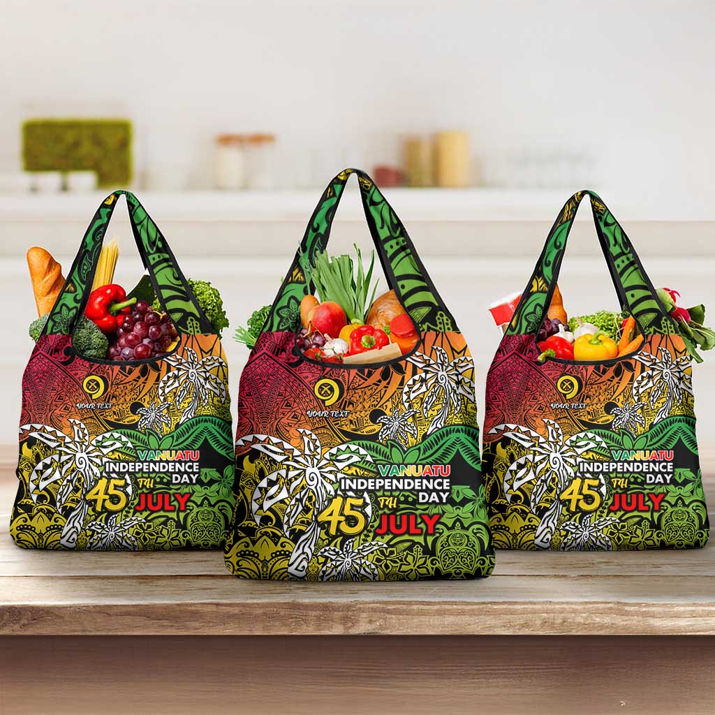 Personalized Vanuatu 45th Independence Anniversary Grocery Bag Melanesian Pattern Reggae DT02 3-pack One Size Art - Polynesian Pride