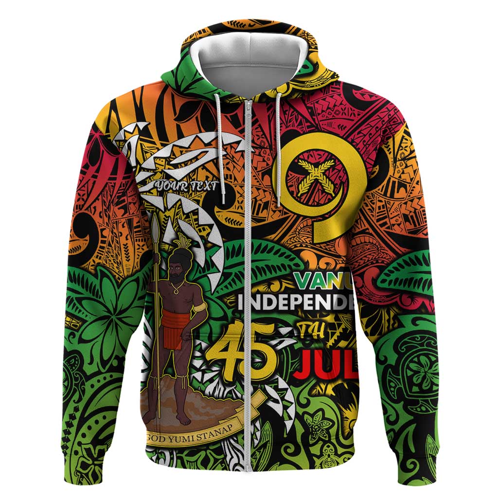 Personalized Vanuatu 45th Independence Anniversary Hoodie Melanesian Pattern Reggae DT02 Zip Hoodie Art - Polynesian Pride
