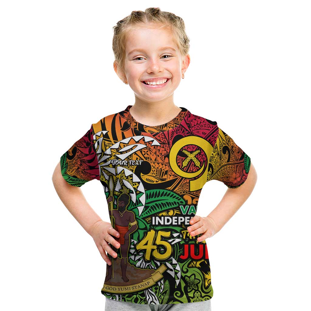 Personalized Vanuatu 45th Independence Anniversary Kid T Shirt Melanesian Pattern Reggae DT02 Art - Polynesian Pride
