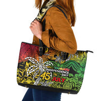 Personalized Vanuatu 45th Independence Anniversary Leather Tote Bag Melanesian Pattern Reggae DT02 Art - Polynesian Pride