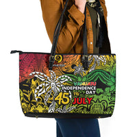 Personalized Vanuatu 45th Independence Anniversary Leather Tote Bag Melanesian Pattern Reggae DT02 - Polynesian Pride