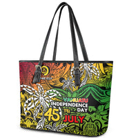 Personalized Vanuatu 45th Independence Anniversary Leather Tote Bag Melanesian Pattern Reggae DT02 - Polynesian Pride