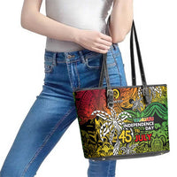Personalized Vanuatu 45th Independence Anniversary Leather Tote Bag Melanesian Pattern Reggae DT02 - Polynesian Pride