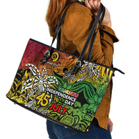 Personalized Vanuatu 45th Independence Anniversary Leather Tote Bag Melanesian Pattern Reggae DT02 - Polynesian Pride