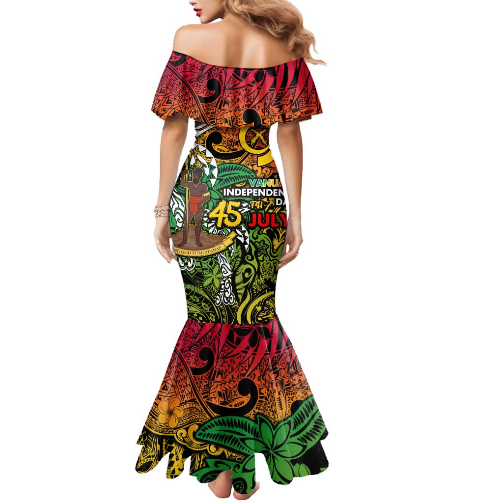 Personalized Vanuatu 45th Independence Anniversary Mermaid Dress Melanesian Pattern Reggae DT02 - Polynesian Pride