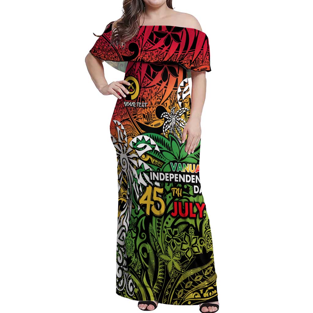 Personalized Vanuatu 45th Independence Anniversary Off Shoulder Maxi Dress Melanesian Pattern Reggae DT02 Women Art - Polynesian Pride