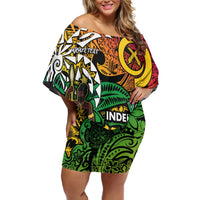 Personalized Vanuatu 45th Independence Anniversary Off Shoulder Short Dress Melanesian Pattern Reggae DT02 Women Art - Polynesian Pride