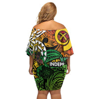 Personalized Vanuatu 45th Independence Anniversary Off Shoulder Short Dress Melanesian Pattern Reggae DT02 - Polynesian Pride