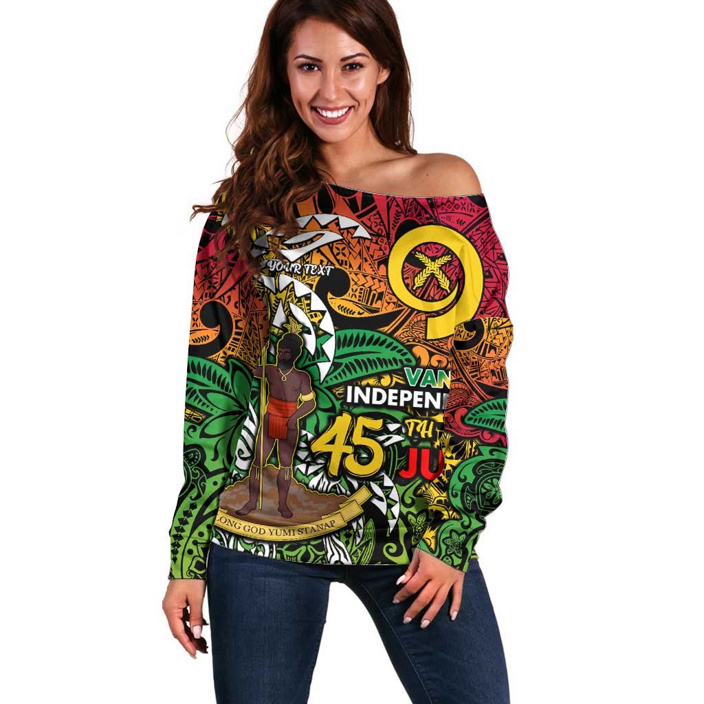 Personalized Vanuatu 45th Independence Anniversary Off Shoulder Sweater Melanesian Pattern Reggae DT02 Women Art - Polynesian Pride