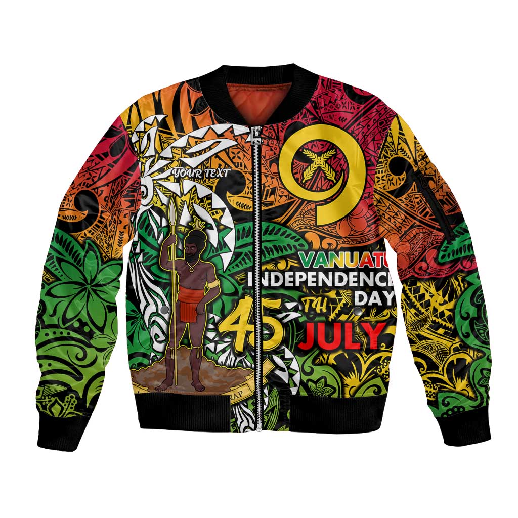 Personalized Vanuatu 45th Independence Anniversary Sleeve Zip Bomber Jacket Melanesian Pattern Reggae DT02 Unisex Art - Polynesian Pride