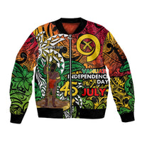 Personalized Vanuatu 45th Independence Anniversary Sleeve Zip Bomber Jacket Melanesian Pattern Reggae DT02 Unisex Art - Polynesian Pride