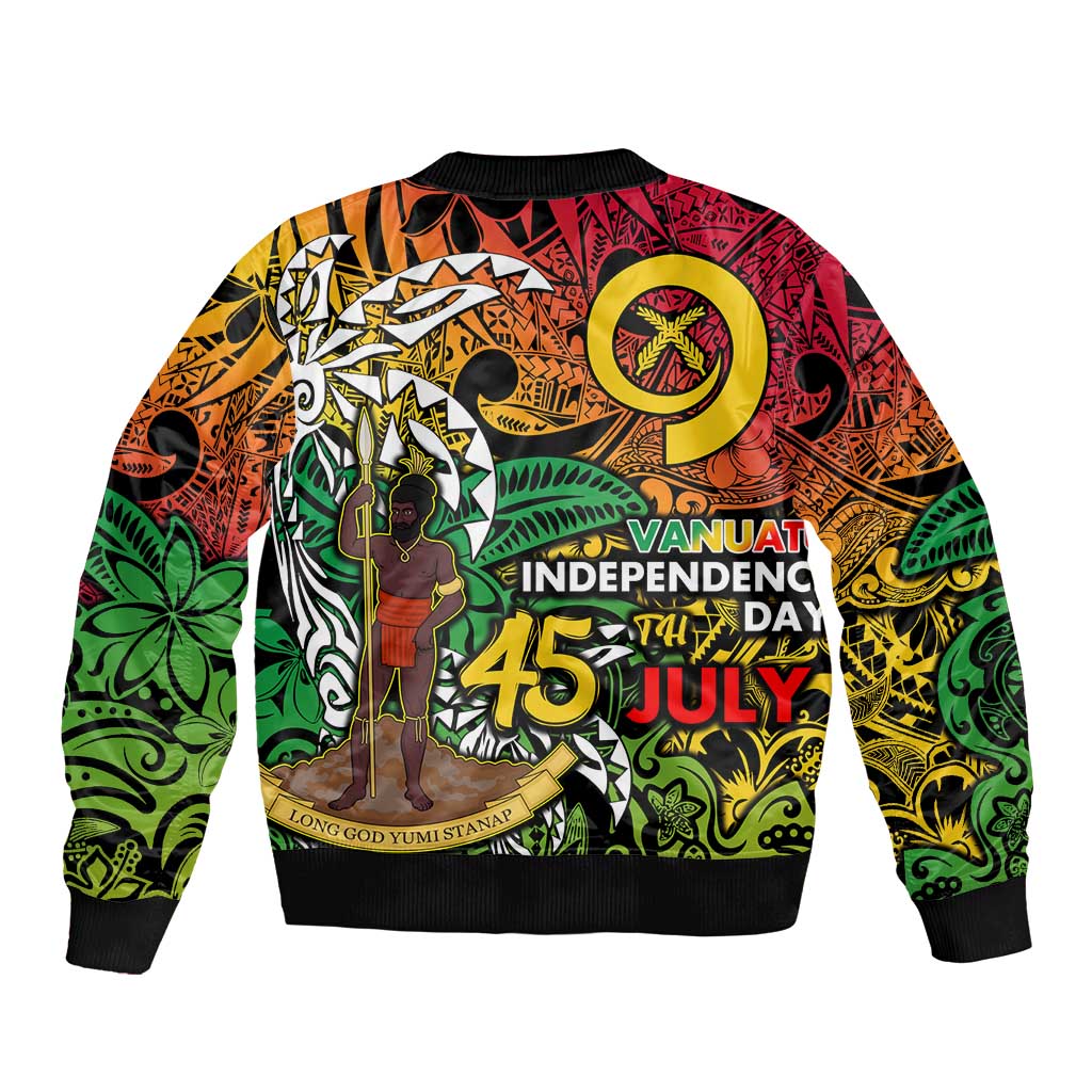 Personalized Vanuatu 45th Independence Anniversary Sleeve Zip Bomber Jacket Melanesian Pattern Reggae DT02 - Polynesian Pride