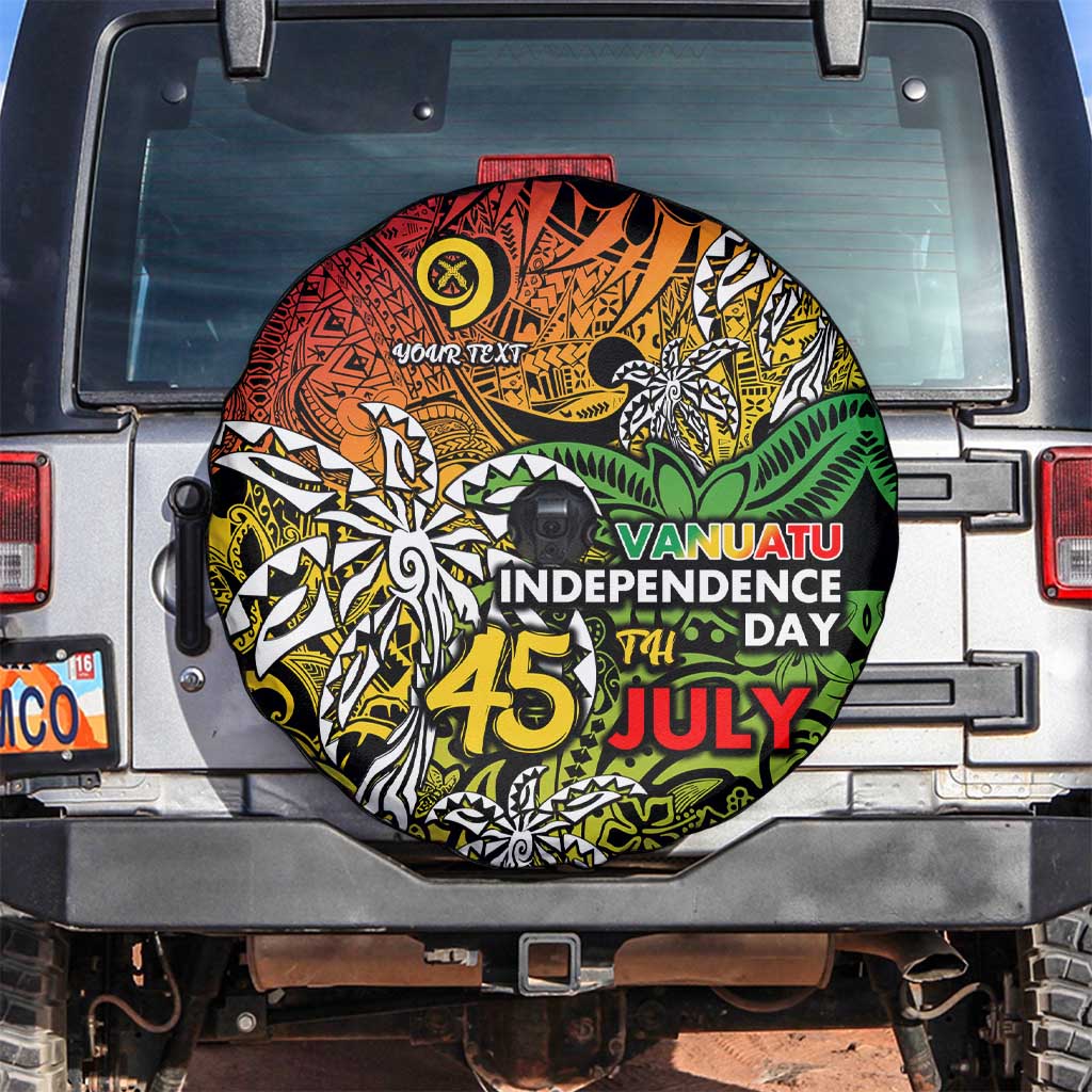 Personalized Vanuatu 45th Independence Anniversary Spare Tire Cover Melanesian Pattern Reggae DT02 Art - Polynesian Pride