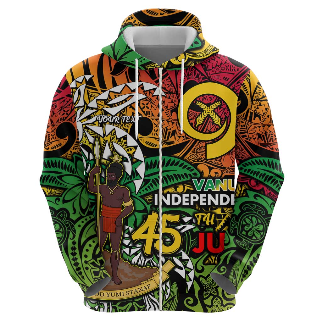 Personalized Vanuatu 45th Independence Anniversary Zip Hoodie Melanesian Pattern Reggae DT02 - Polynesian Pride