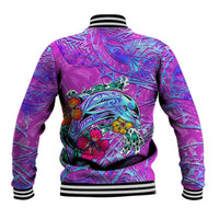 Dolphin Polynesia Baseball Jacket Hibiscus Tropical Wave - Purple Vibes DT02 - Polynesian Pride