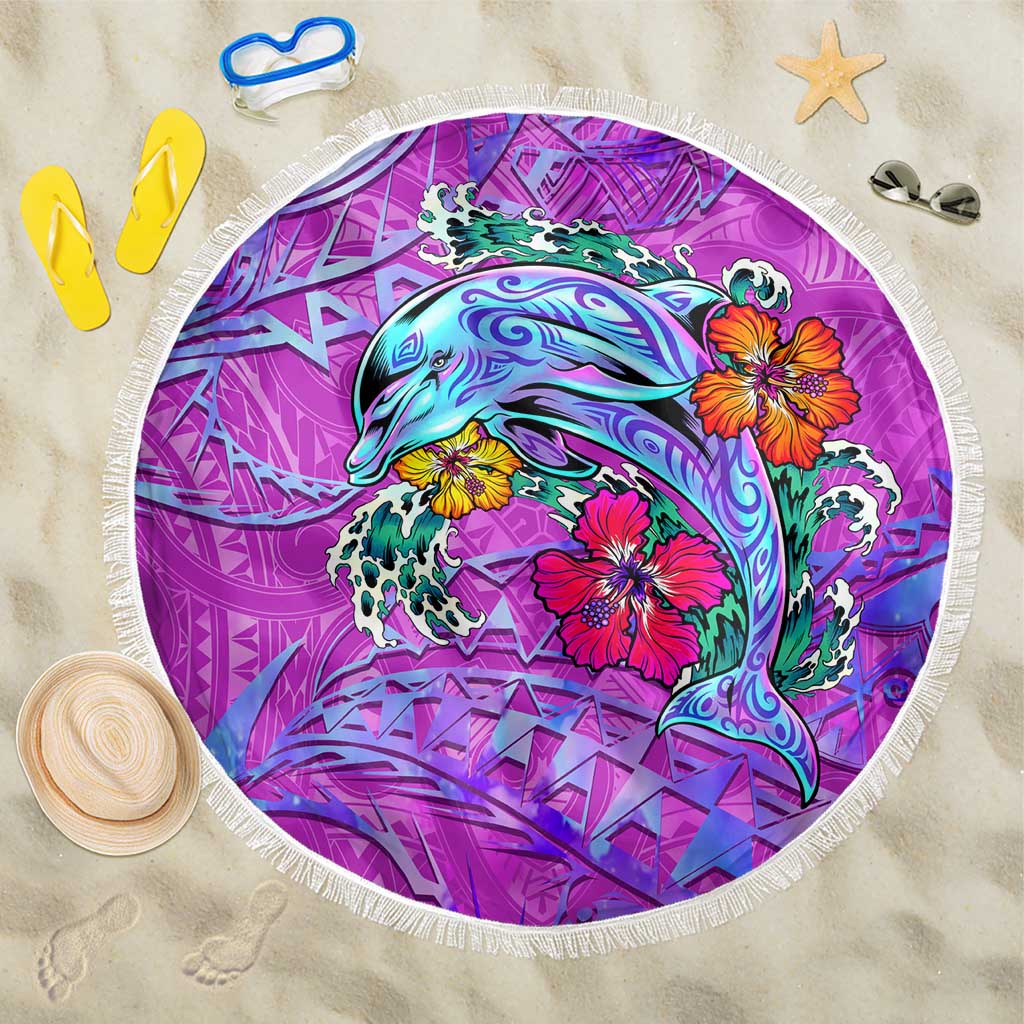 Dolphin Polynesia Beach Blanket Hibiscus Tropical Wave - Purple Vibes DT02 One Size 150cm Purple - Polynesian Pride