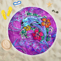 Dolphin Polynesia Beach Blanket Hibiscus Tropical Wave - Purple Vibes DT02 One Size 150cm Purple - Polynesian Pride