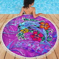Dolphin Polynesia Beach Blanket Hibiscus Tropical Wave - Purple Vibes DT02 - Polynesian Pride