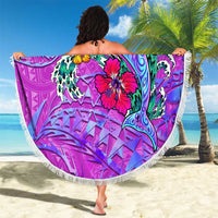 Dolphin Polynesia Beach Blanket Hibiscus Tropical Wave - Purple Vibes DT02 - Polynesian Pride