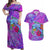 Personalized Dolphin Polynesia Couples Matching Off Shoulder Maxi Dress and Hawaiian Shirt Hibiscus Tropical Wave - Purple Vibes