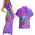 Personalized Dolphin Polynesia Couples Matching Short Sleeve Bodycon Dress and Hawaiian Shirt Hibiscus Tropical Wave - Purple Vibes