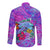 Personalized Dolphin Polynesia Long Sleeve Button Shirt Hibiscus Tropical Wave - Purple Vibes