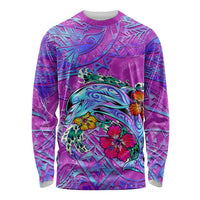 Dolphin Polynesia Long Sleeve Shirt Hibiscus Tropical Wave - Purple Vibes DT02 Unisex Purple - Polynesian Pride