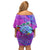 Personalized Dolphin Polynesia Off Shoulder Short Dress Hibiscus Tropical Wave - Purple Vibes