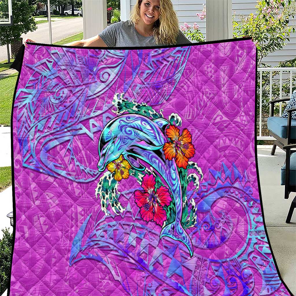 Dolphin Polynesia Quilt Hibiscus Tropical Wave - Purple Vibes DT02 Purple - Polynesian Pride