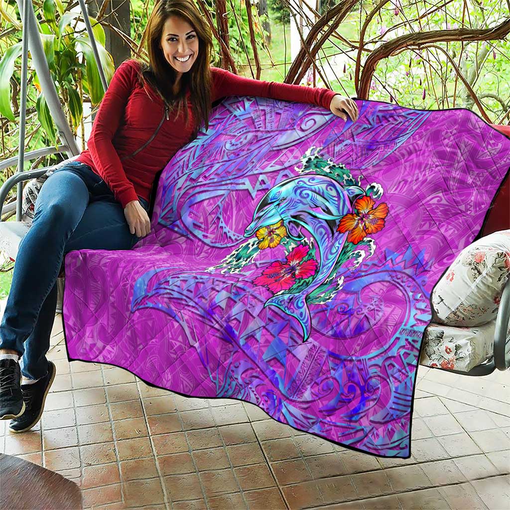 Dolphin Polynesia Quilt Hibiscus Tropical Wave - Purple Vibes DT02 - Polynesian Pride