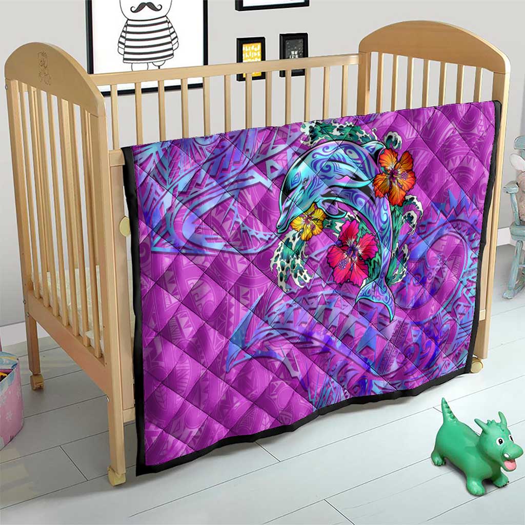 Dolphin Polynesia Quilt Hibiscus Tropical Wave - Purple Vibes DT02 - Polynesian Pride