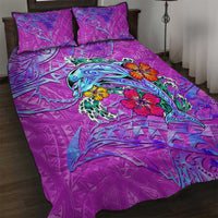 Dolphin Polynesia Quilt Bed Set Hibiscus Tropical Wave - Purple Vibes DT02 Purple - Polynesian Pride