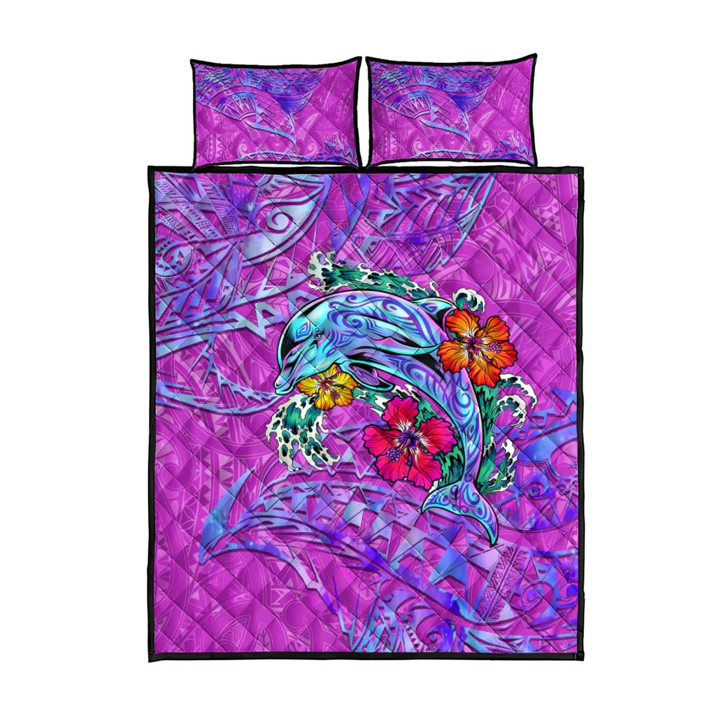 Dolphin Polynesia Quilt Bed Set Hibiscus Tropical Wave - Purple Vibes DT02 - Polynesian Pride