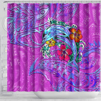 Dolphin Polynesia Shower Curtain Hibiscus Tropical Wave - Purple Vibes DT02 - Polynesian Pride