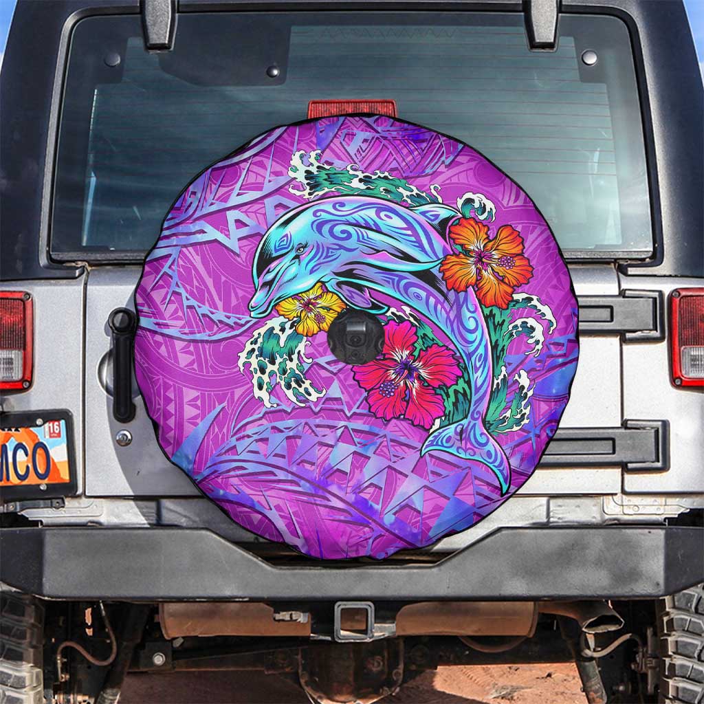 Dolphin Polynesia Spare Tire Cover Hibiscus Tropical Wave - Purple Vibes