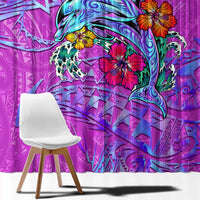 Dolphin Polynesia Window Curtain Hibiscus Tropical Wave - Purple Vibes DT02 - Polynesian Pride