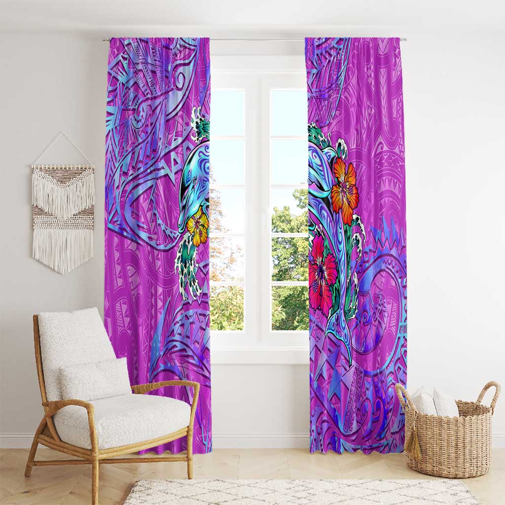 Dolphin Polynesia Window Curtain Hibiscus Tropical Wave - Purple Vibes DT02 - Polynesian Pride