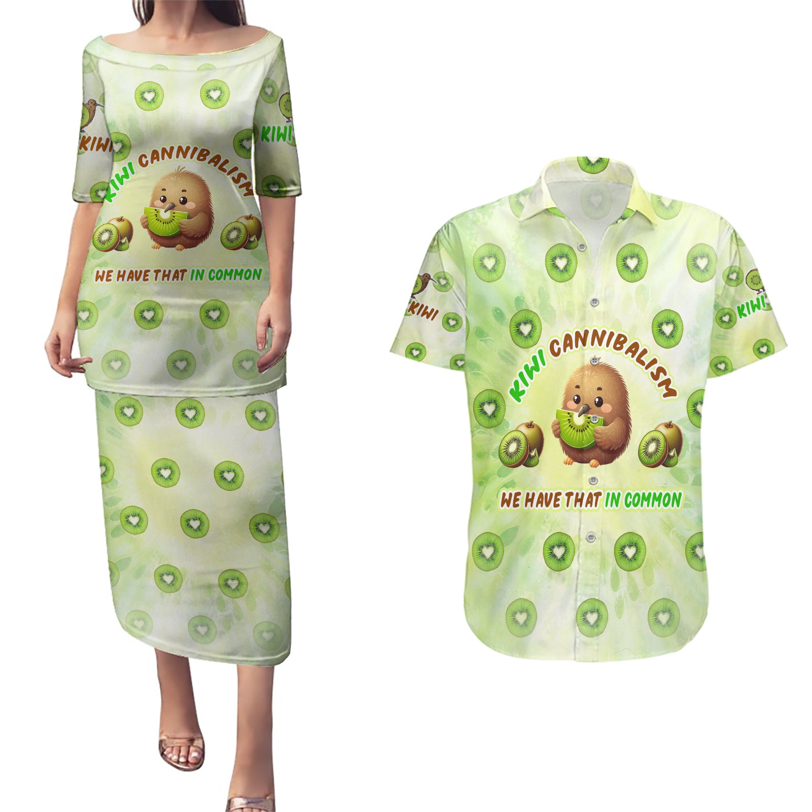 Kiwi Cannibalism Couples Matching Puletasi and Hawaiian Shirt New Zealand Kiwi Cute Bird Funny