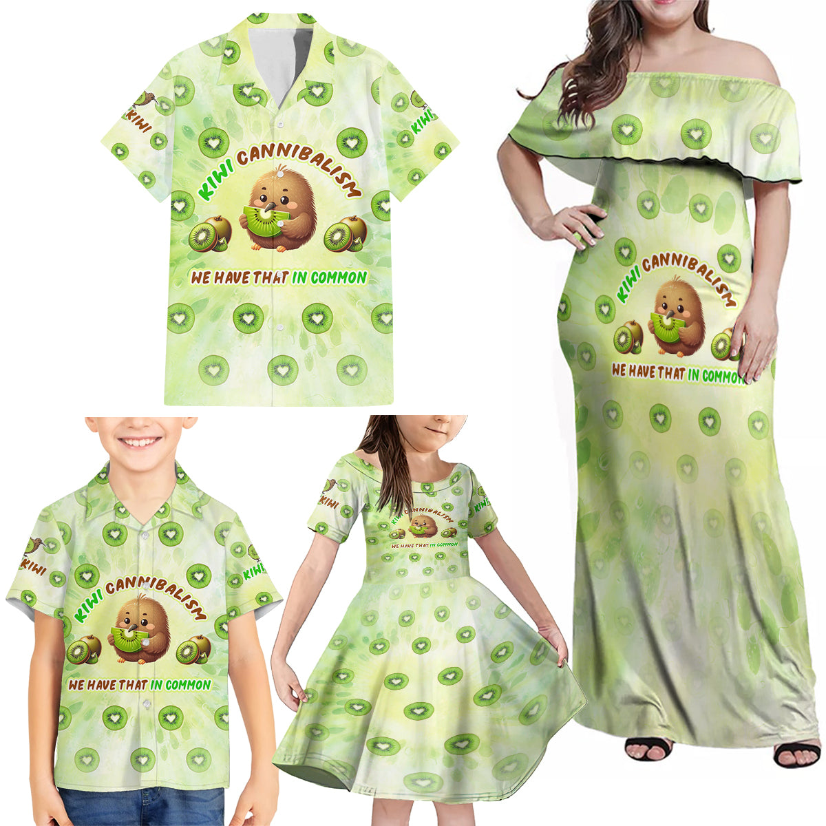 Kiwi Cannibalism Family Matching Off Shoulder Maxi Dress and Hawaiian Shirt New Zealand Kiwi Cute Bird Funny