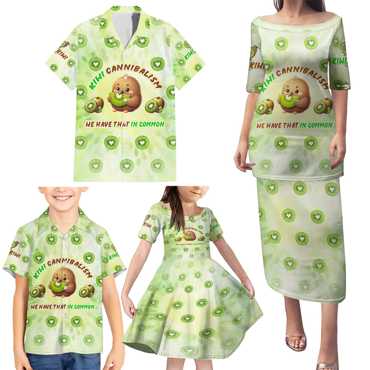 Kiwi Cannibalism Family Matching Puletasi and Hawaiian Shirt New Zealand Kiwi Cute Bird Funny